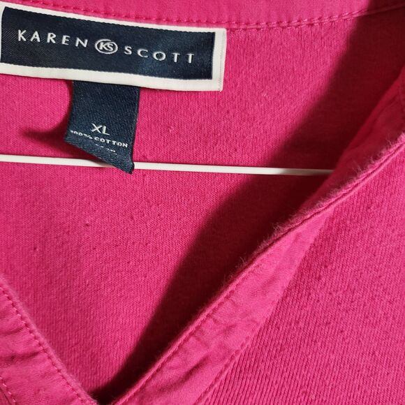 Karen Scott Women's V neck Pink 3/4 Sleeve Top - Picture 3 of 5